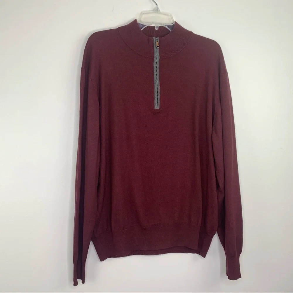 Orvis 1/4 zip maroon Sweater Cotton Silk size XL men’s pullover rib knit trim